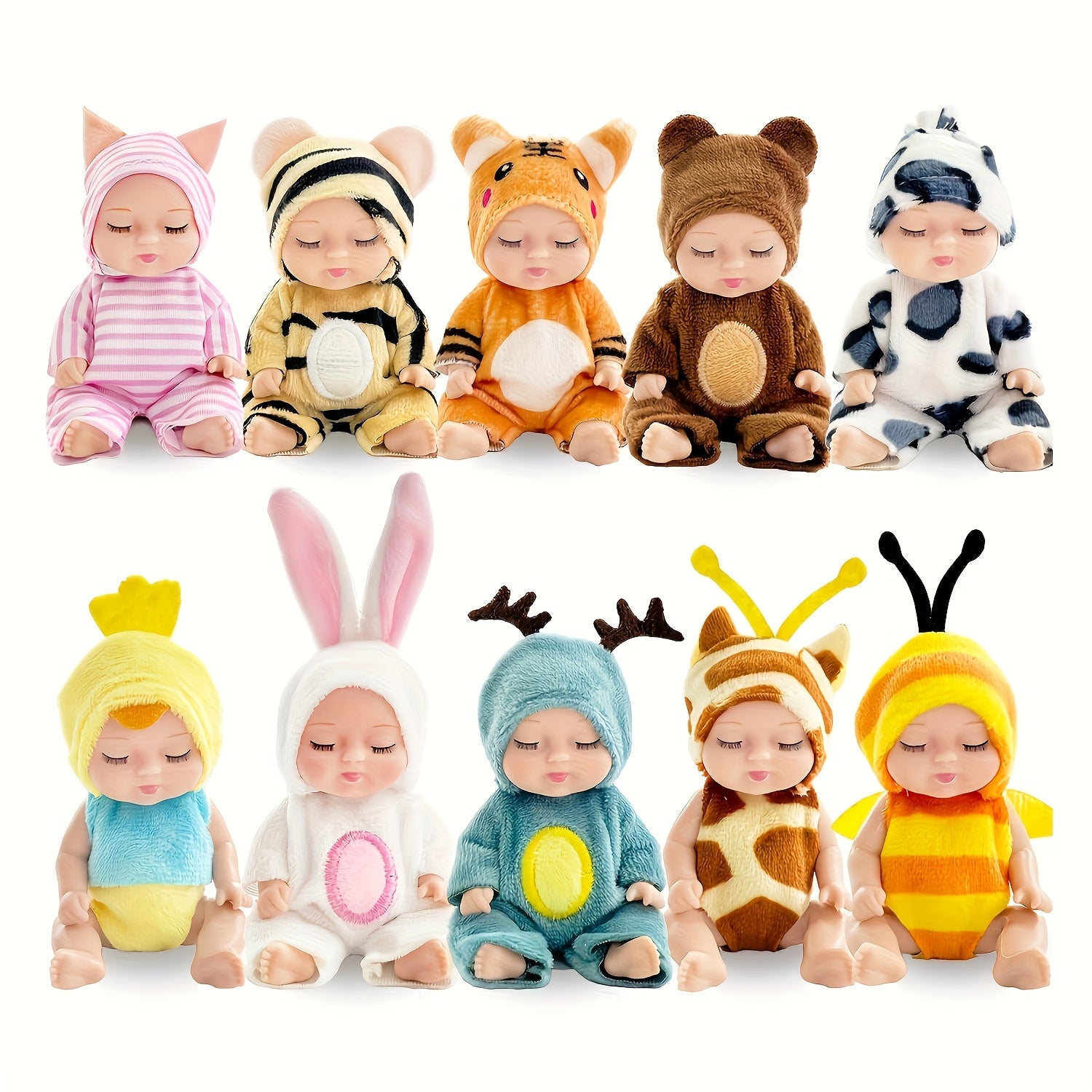 Lot de 10 Poup¨¦es Mini pour Jeunes Filles, Poup¨¦es Costumes Animaux R¨¦alistes de 4 pouces, Mignonnes Poup¨¦es pour Fillettes, Panier Cadeau d'Anniversaire de Paques, Saint-Valentin, No?l - Couleurs Vari¨¦es