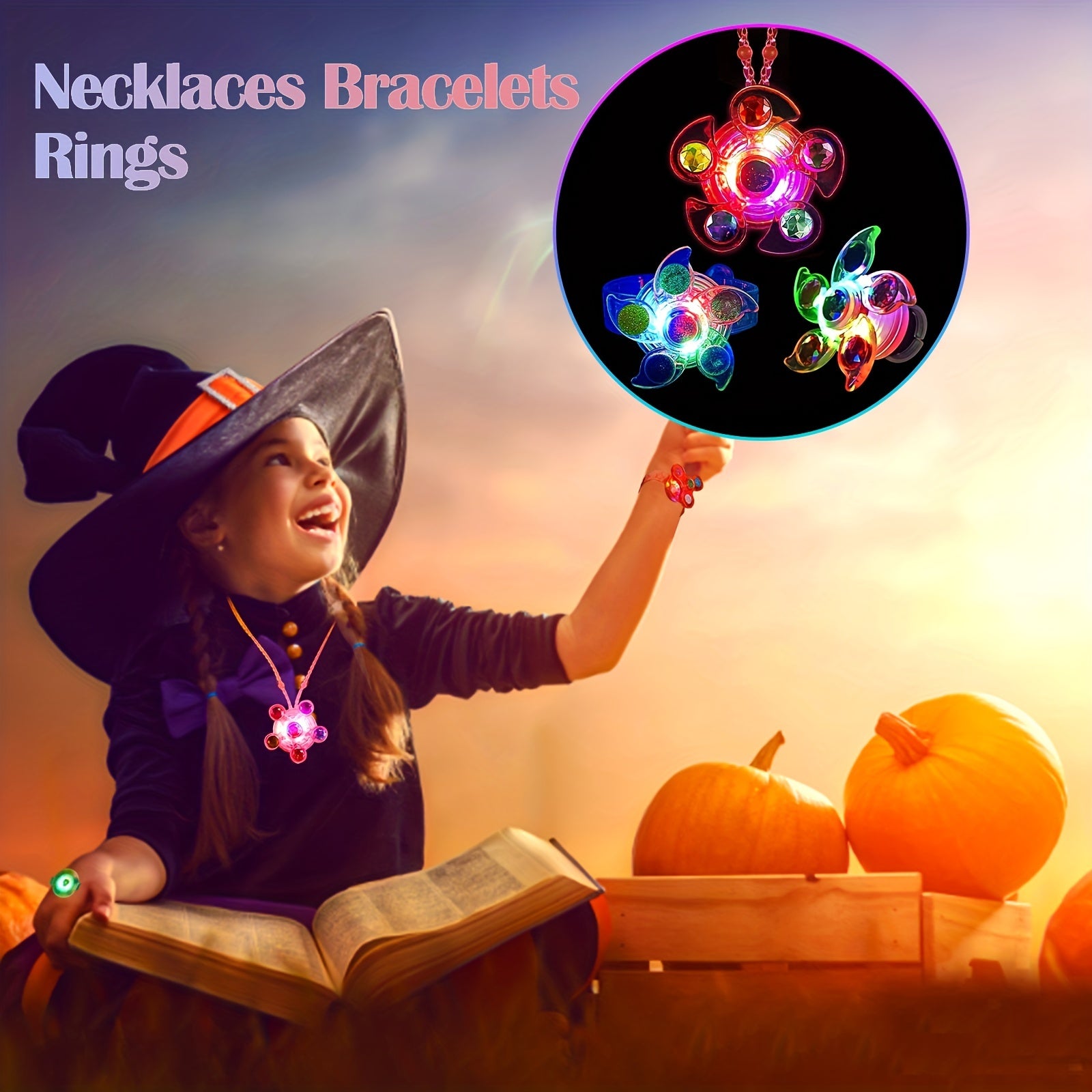 Ensemble de 36 Toupies Lumineuses Pour F¨ºte, Cadeaux de Retour Pour Enfants, Avec 12 Colliers, 12 Bagues, 12 Bracelets. Id¨¦al Pour Halloween, No?l Et Paques.