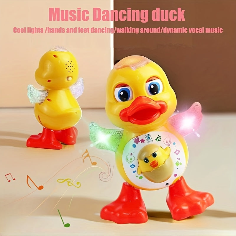 Canard dansant interactif avec musique, lumi¨¨res dynamiques et effets de clignement des yeux, jouet ¨¦ducatif en plastique durable pour enfants de 0 ¨¤ 3 ans, piles non incluses