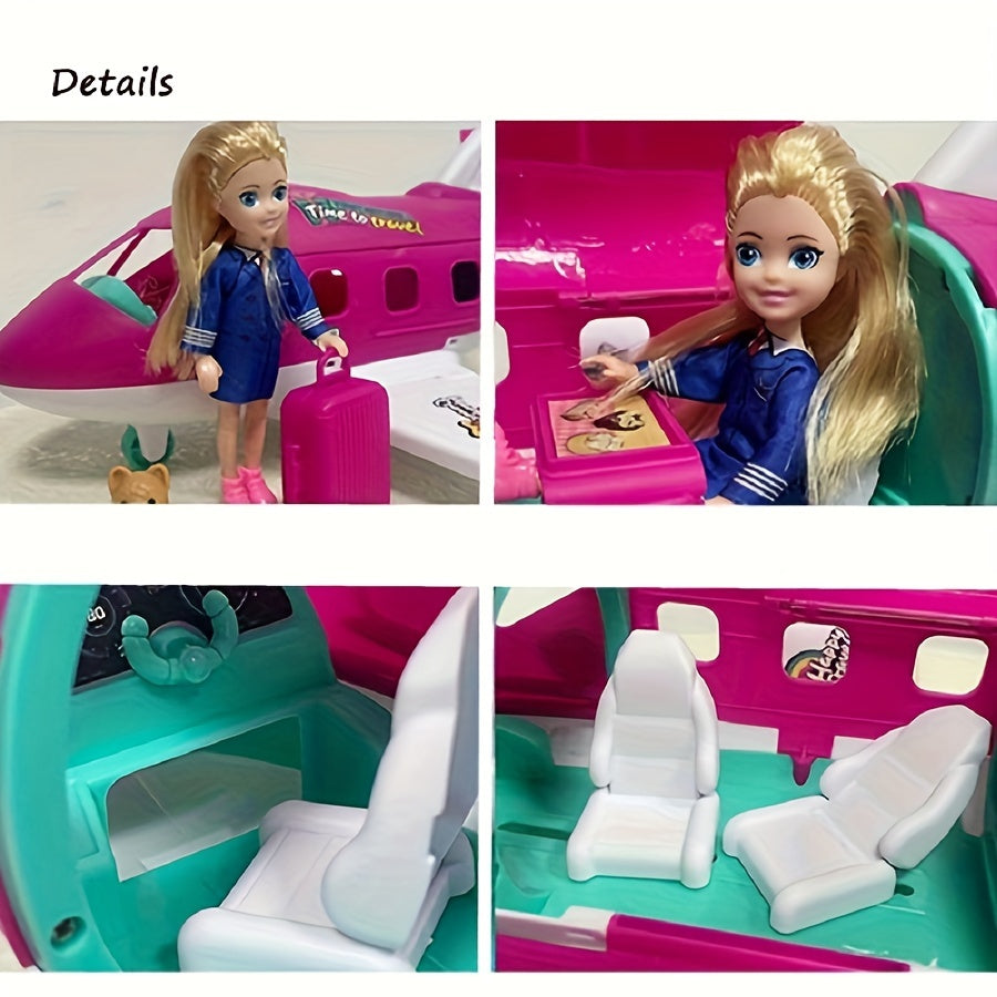 1 ensemble d'accessoires pour avion de poup¨¦e de mode, v¨¦hicule de r¨ºve, voyage de poup¨¦e princesse, couleur rose, ensemble de jeu, comprenant une valise de voyage et des jouets pour animaux de compagnie (sans ¨¦lectricit¨¦) halloween, cadeau de no?l