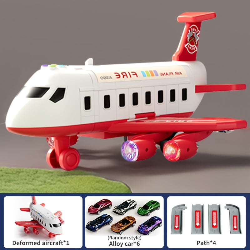 Grand Ensemble de Jouets Avion avec un Avion de 42 Pouces et 6 V¨¦hicules ainsi que 4 Pistes, ¨¦quip¨¦ de Lumi¨¨res et Sons, Id¨¦al comme Cadeau pour No?l, Nouvel An ou Anniversaire pour Gar?ons et Filles