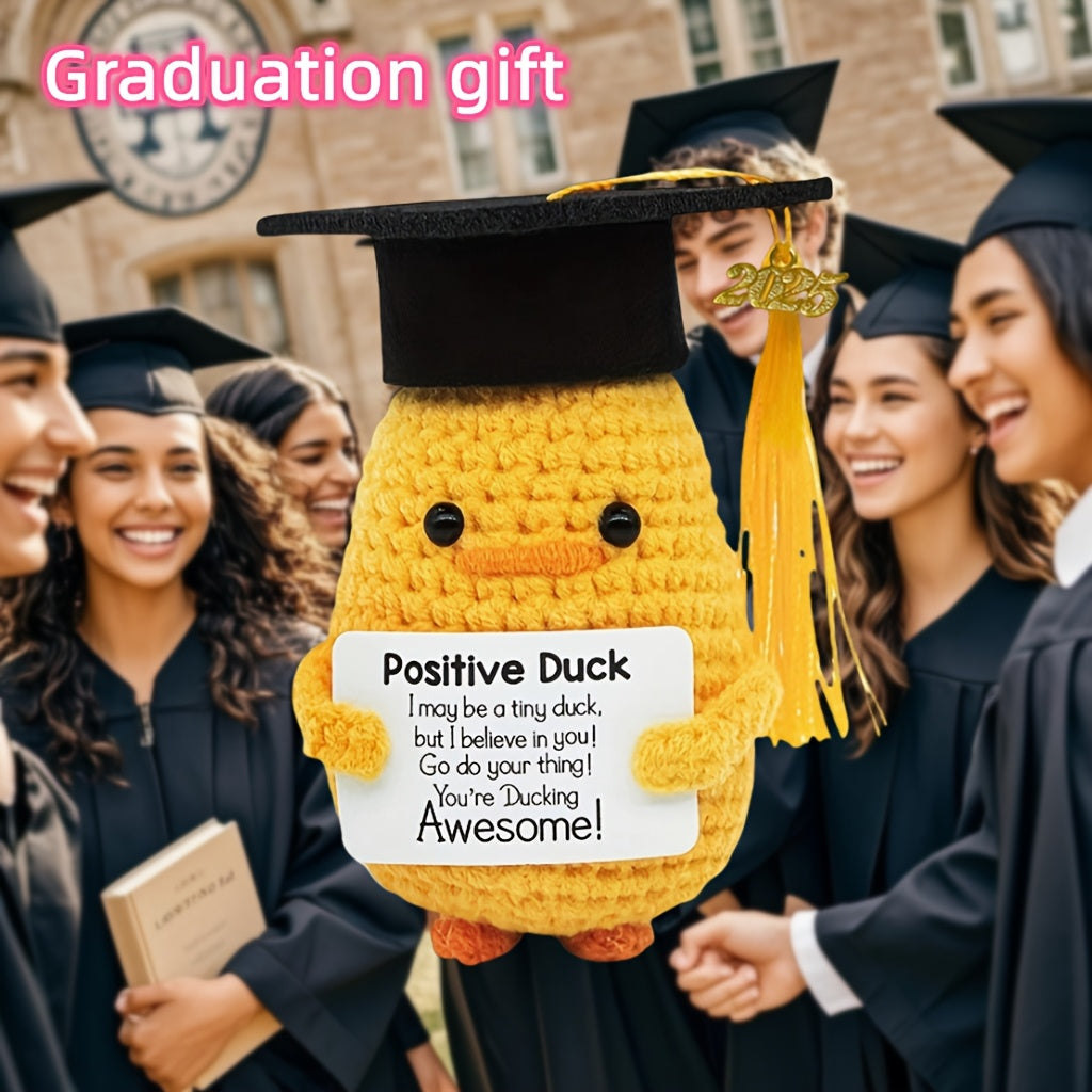 2025 Cadeau de Dipl?mation - Canard Mignon avec Toque et Carte, Pr¨¦sent Unique Tiss¨¦ ¨¤ la Main Parfait pour les ¨¦tudiantes Universitaires, Id¨¦al pour les F¨ºtes de Remise des Dipl?mes