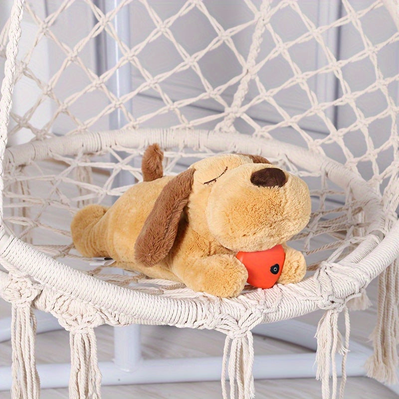Jouet Interactif pour Chien en Peluche avec Battement de C?ur, Conception Douce et Durable pour Toutes les Races, Chiot Endormi de 36 cm de Long avec Base Coeur Rouge et Bouton Noir, Parfait pour le Temps de Jeu des Animaux, Jouets pour Chiots