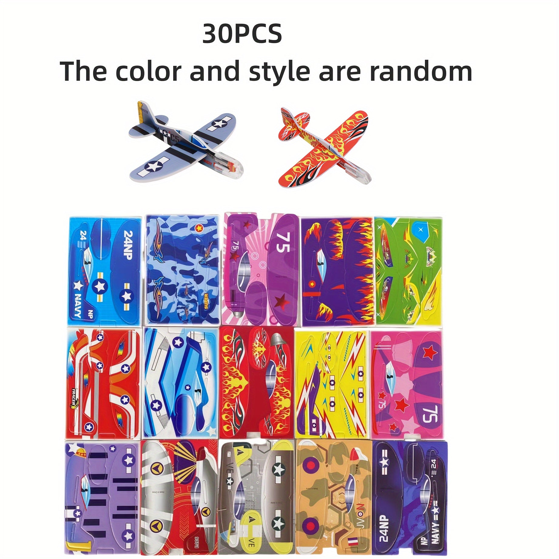 30pcs Mini Avions Planeurs en Mousse, Jouets de Puzzle DIY ¨¤ Lancer ¨¤ la Main, Cadeaux de F¨ºte de Mod¨¨le d'Aviation, Cadeaux de Paques - Couleurs M¨¦lang¨¦es, Jouet Avion