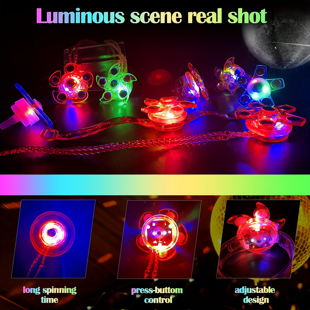 Ensemble de 36 Toupies Lumineuses Pour F¨ºte, Cadeaux de Retour Pour Enfants, Avec 12 Colliers, 12 Bagues, 12 Bracelets. Id¨¦al Pour Halloween, No?l Et Paques.