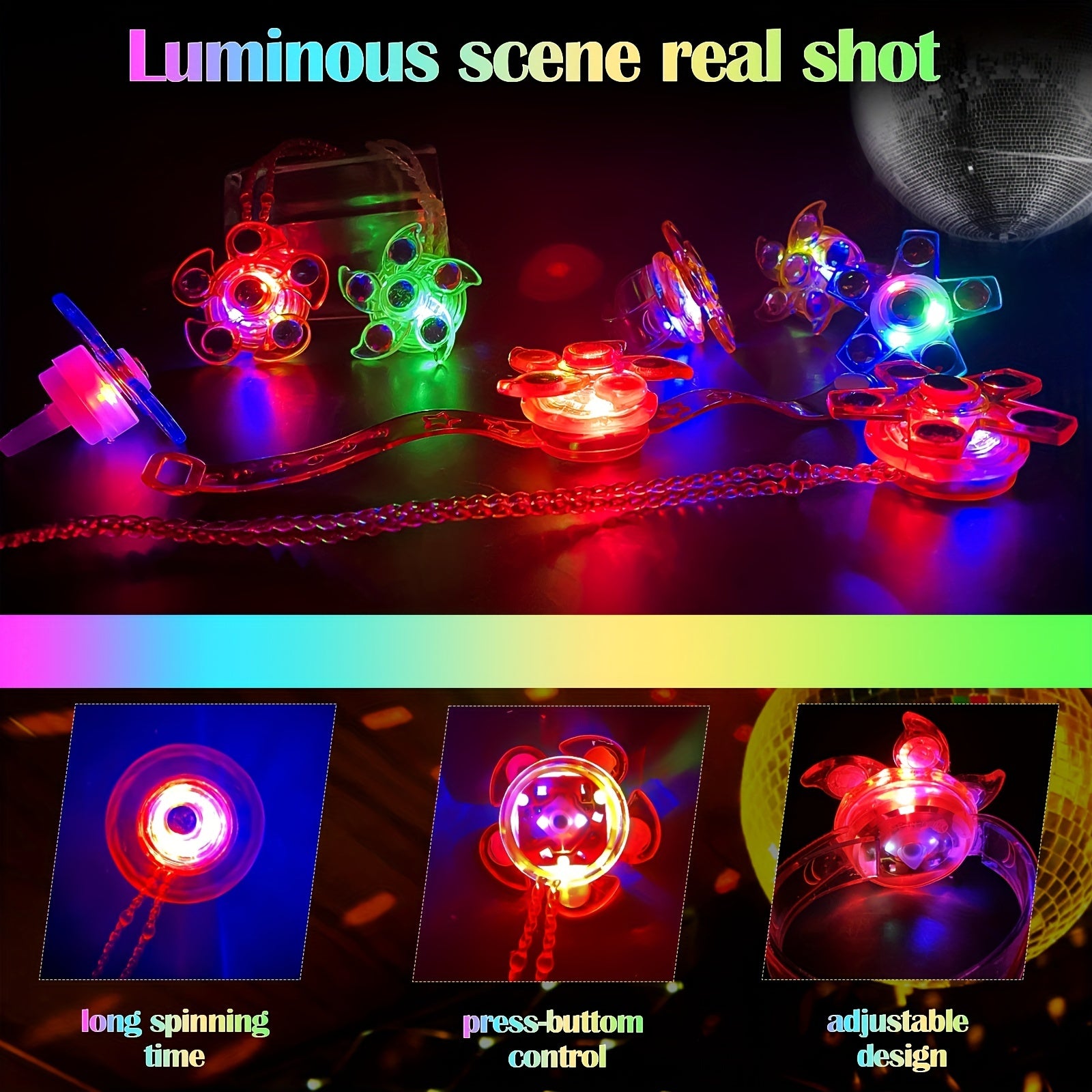 Ensemble de 36 Toupies Lumineuses Pour F¨ºte, Cadeaux de Retour Pour Enfants, Avec 12 Colliers, 12 Bagues, 12 Bracelets. Id¨¦al Pour Halloween, No?l Et Paques.