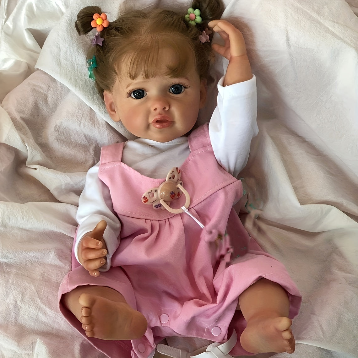 1pc Poup¨¦e Reborn R¨¦aliste de 22 Pouces en Vinyle Complet, Jeune Fille R¨¦aliste avec Veines Visibles, Jouet Baignable Cadeau pour Jeunes de 3 Ans et Plus, Objet de Collection