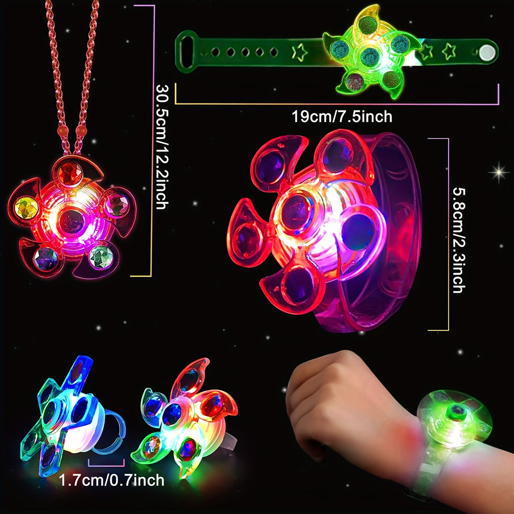 Ensemble de 36 Toupies Lumineuses Pour F¨ºte, Cadeaux de Retour Pour Enfants, Avec 12 Colliers, 12 Bagues, 12 Bracelets. Id¨¦al Pour Halloween, No?l Et Paques.