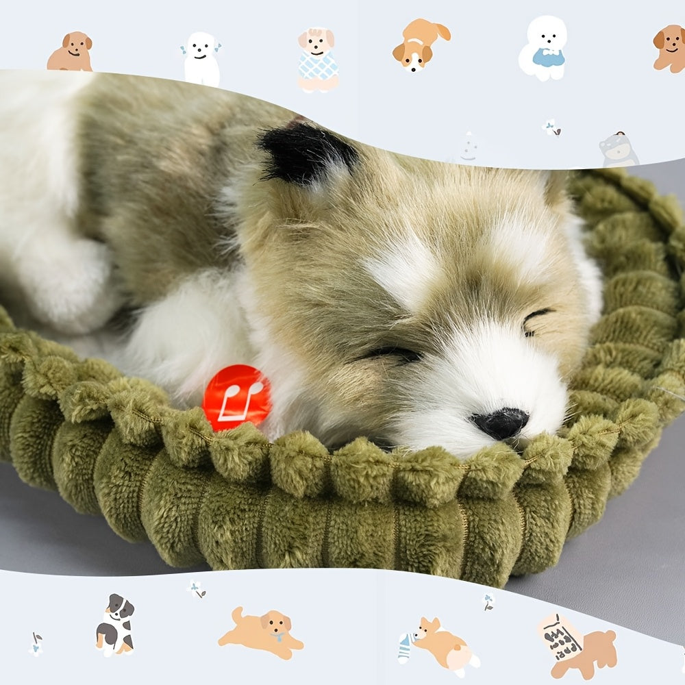 Jouet en peluche r¨¦aliste pour chien, animal de compagnie interactif r¨¦aliste, en peluche douce, avec des fonctions de respiration et de ronflement, pour offrir en cadeau et en souvenir de vacances