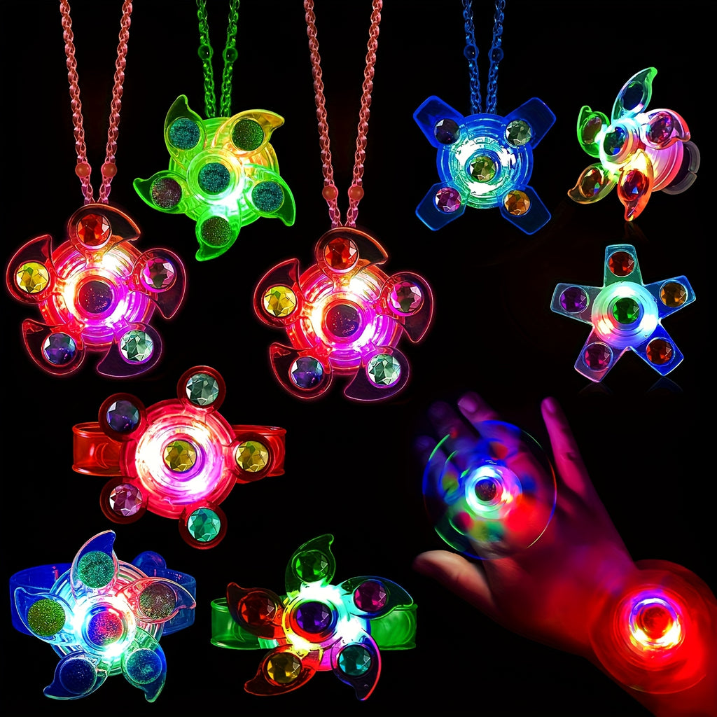 Ensemble de 36 Toupies Lumineuses Pour F¨ºte, Cadeaux de Retour Pour Enfants, Avec 12 Colliers, 12 Bagues, 12 Bracelets. Id¨¦al Pour Halloween, No?l Et Paques.
