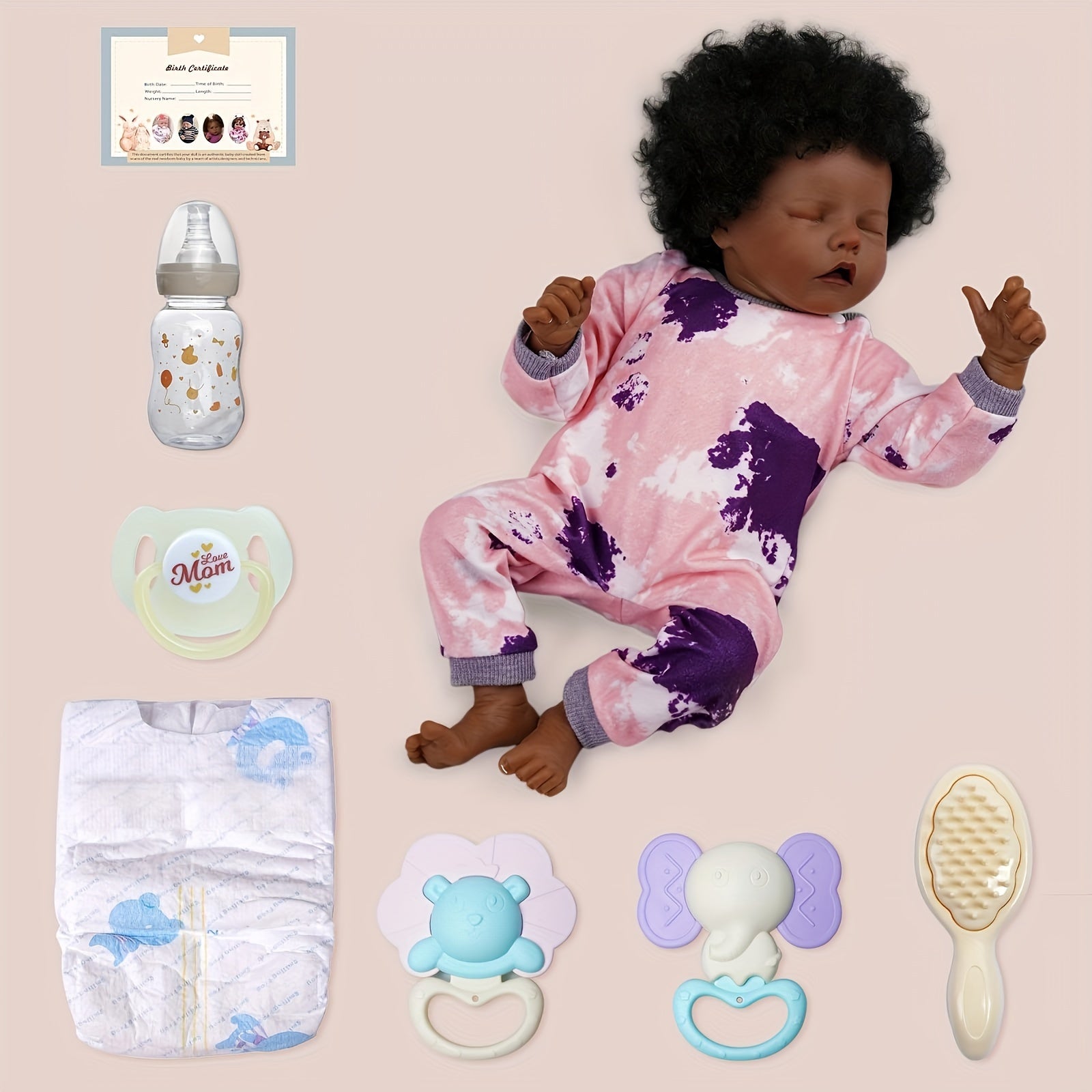 Poup¨¦e r¨¦aliste JIZHI Lifelike Reborn Baby Doll Black 17 pouces, corps souple et r¨¦aliste, sangle de corps en tissu, ensemble d'accessoires d'alimentation, convient aux cadeaux de No?l et du Nouvel An pour les enfants de plus de 3 ans.