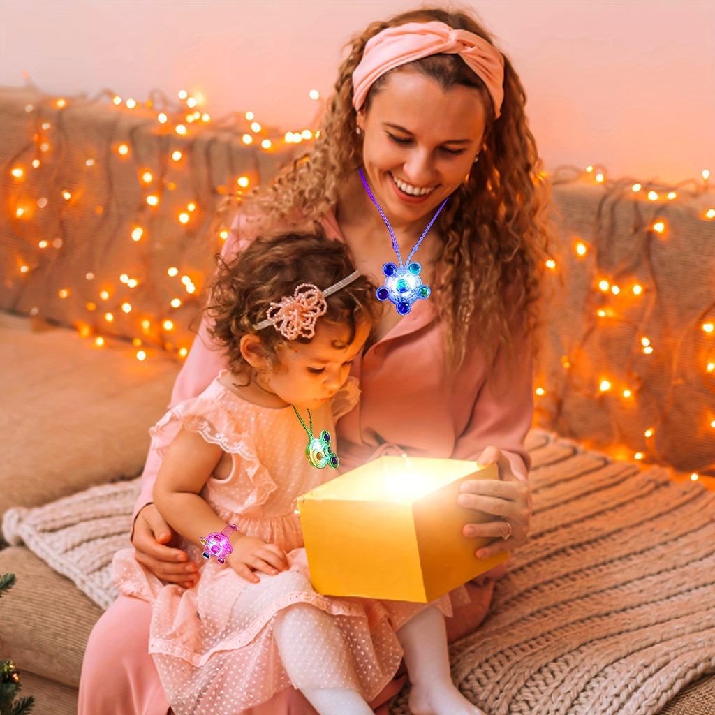 Ensemble de 36 Toupies Lumineuses Pour F¨ºte, Cadeaux de Retour Pour Enfants, Avec 12 Colliers, 12 Bagues, 12 Bracelets. Id¨¦al Pour Halloween, No?l Et Paques.