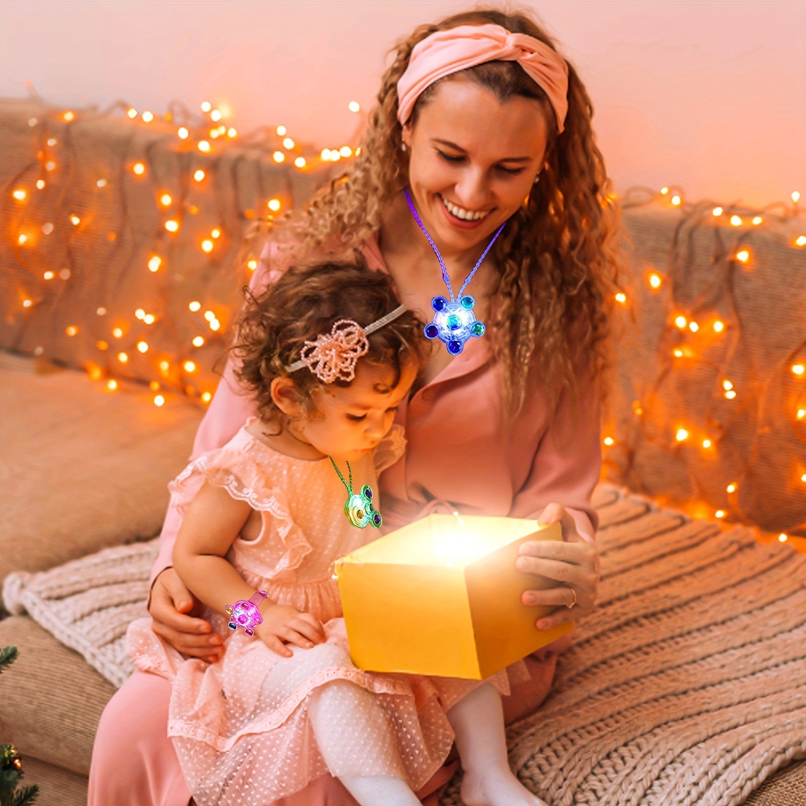 Ensemble de 36 Toupies Lumineuses Pour F¨ºte, Cadeaux de Retour Pour Enfants, Avec 12 Colliers, 12 Bagues, 12 Bracelets. Id¨¦al Pour Halloween, No?l Et Paques.