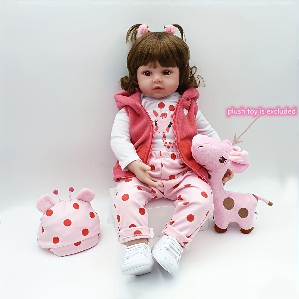 Poup¨¦e Reborn en Vinyle Souple de 19 Pouces\u002F 48cm, Jolie B¨¦b¨¦ Fille avec Perruque et V¨ºtements Roses, Cadeau pour Halloween\u002F Thanksgiving\u002F No?l