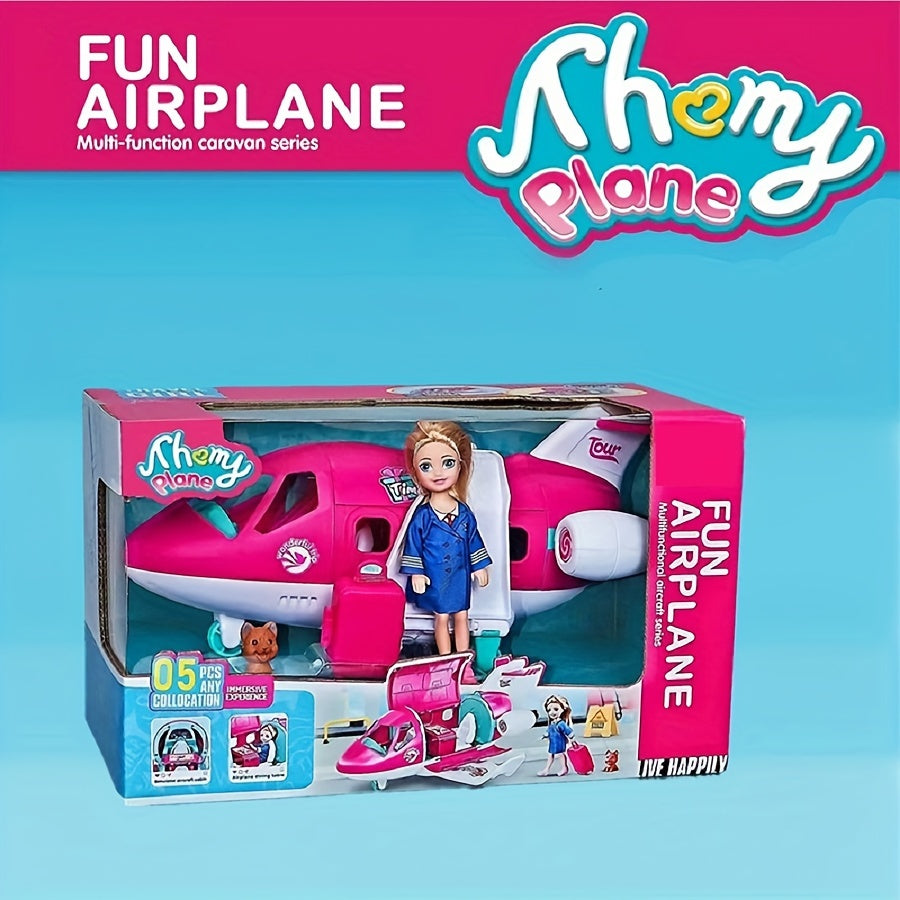 1 ensemble d'accessoires pour avion de poup¨¦e de mode, v¨¦hicule de r¨ºve, voyage de poup¨¦e princesse, couleur rose, ensemble de jeu, comprenant une valise de voyage et des jouets pour animaux de compagnie (sans ¨¦lectricit¨¦) halloween, cadeau de no?l