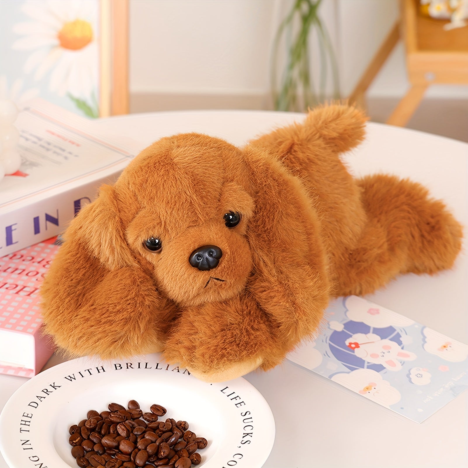 Jouet en peluche pour chien couch¨¦ de 30 cm\u002F11,81 pouces - Simulation de chien Planky - Noir, blanc, marron, gris - Animal en peluche doux Kawaii - Coussin calin, peluches mignonnes - Anniversaire, Saint-Valentin