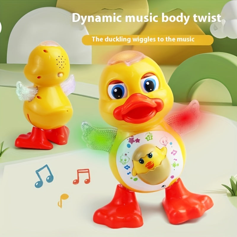 Canard dansant interactif avec musique, lumi¨¨res dynamiques et effets de clignement des yeux, jouet ¨¦ducatif en plastique durable pour enfants de 0 ¨¤ 3 ans, piles non incluses
