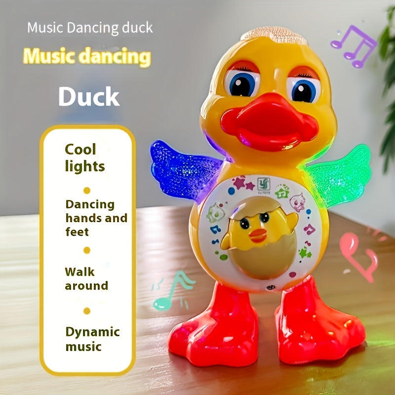 Canard dansant interactif avec musique, lumi¨¨res dynamiques et effets de clignement des yeux, jouet ¨¦ducatif en plastique durable pour enfants de 0 ¨¤ 3 ans, piles non incluses