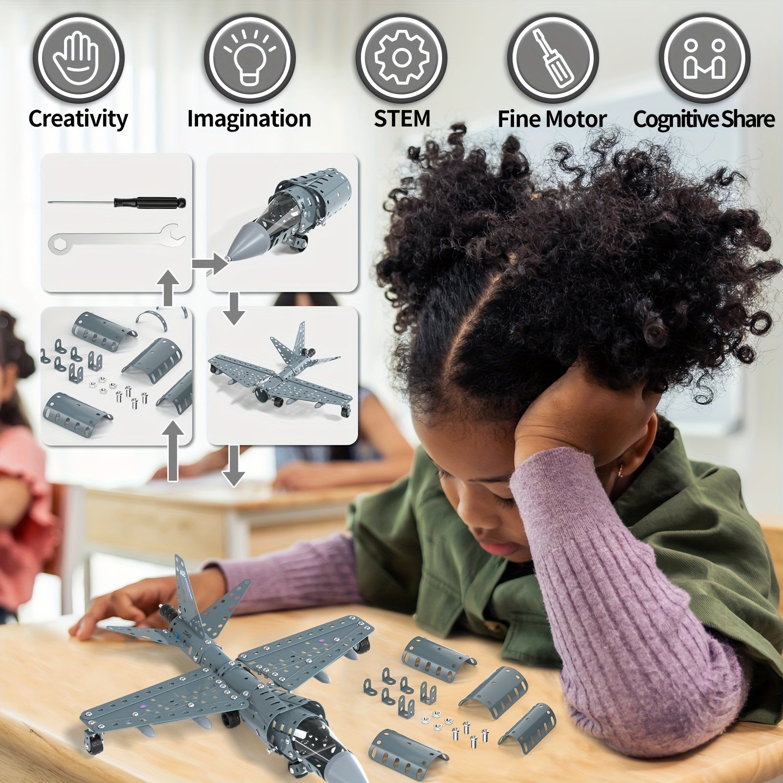 Mod¨¨le d'avion en m¨¦tal ¨¤ assembler - Mat¨¦riau m¨¦tallique r¨¦sistant ¨¤ la rouille, robuste et durable - Pour enfants de 6 ¨¤ 14 ans - Id¨¦al pour No?l, Saint-Valentin, Paques, Nouvel An chinois et anniversaires