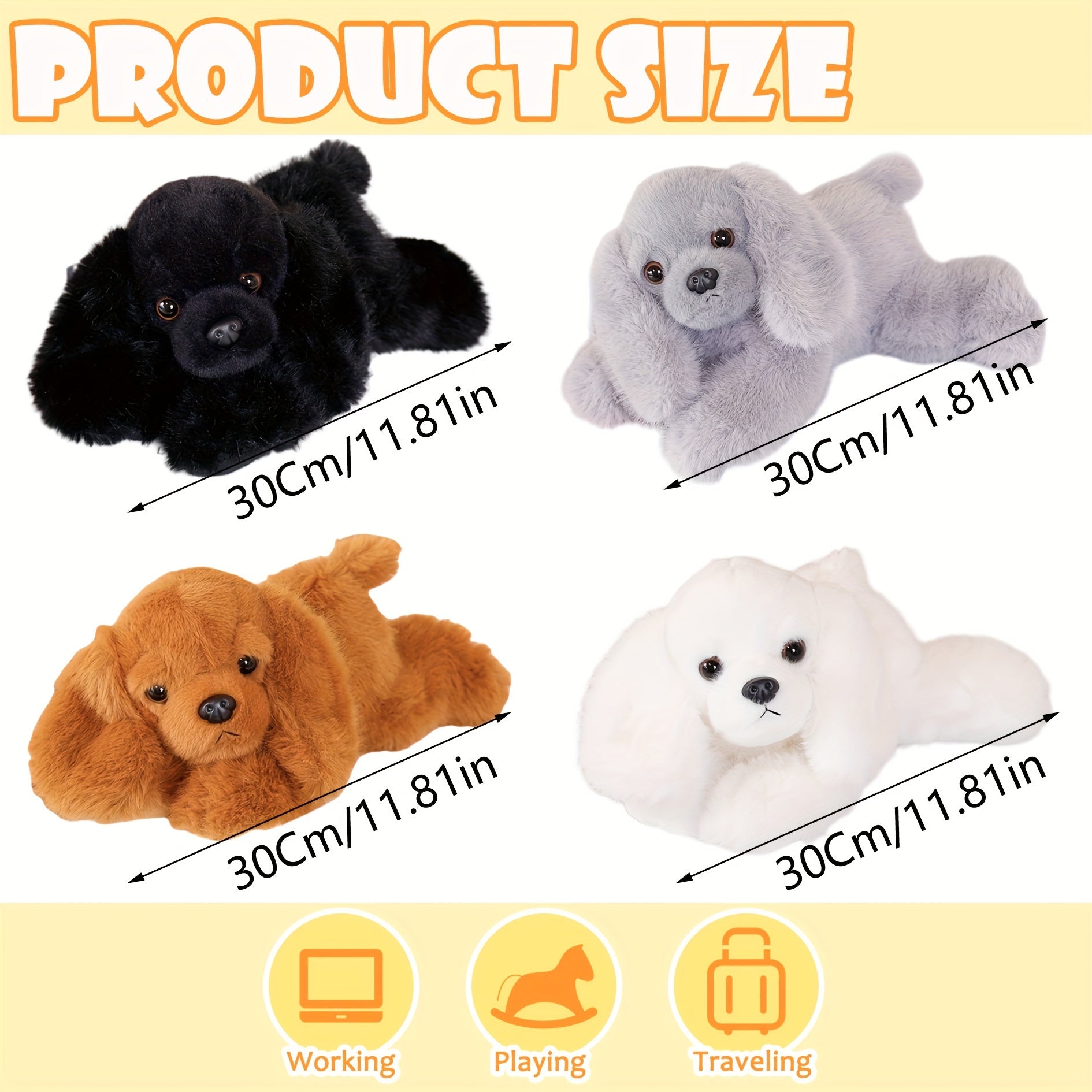 Jouet en peluche pour chien couch¨¦ de 30 cm\u002F11,81 pouces - Simulation de chien Planky - Noir, blanc, marron, gris - Animal en peluche doux Kawaii - Coussin calin, peluches mignonnes - Anniversaire, Saint-Valentin