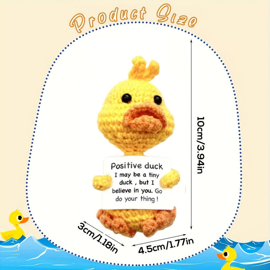 Jouet Canard Crochet Joyeux avec Carte Inspirante - Poup¨¦e en Laine Tricot¨¦e ¨¤ la Mode Mignonne pour ¨¦motions Positives, Parfaite pour Cadeaux de No?l et d'Anniversaire, D¨¦corations de F¨ºte