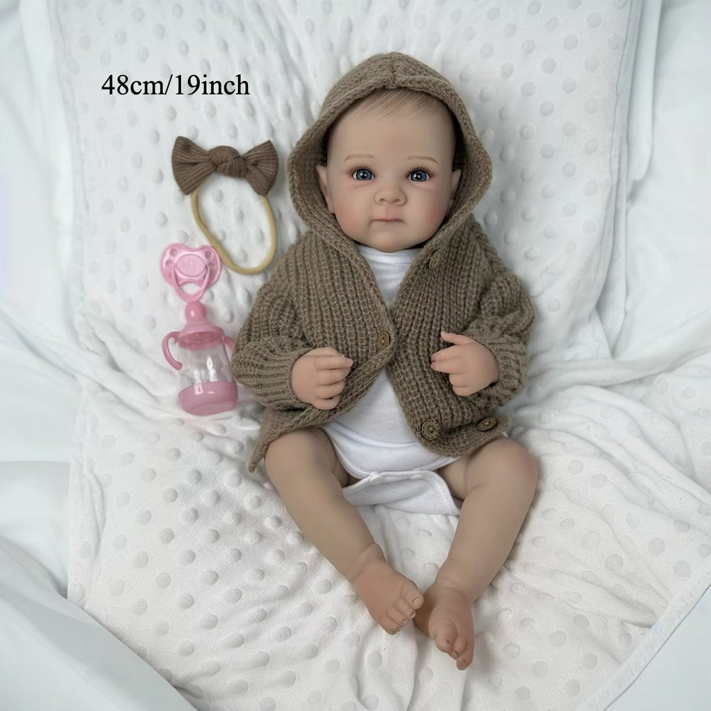 Poup¨¦e reborn en vinyle complet de 19 pouces (48 cm) pour jeune fille, jouet artisanal de mode pour cadeau d'anniversaire pour enfant, jouet de bain