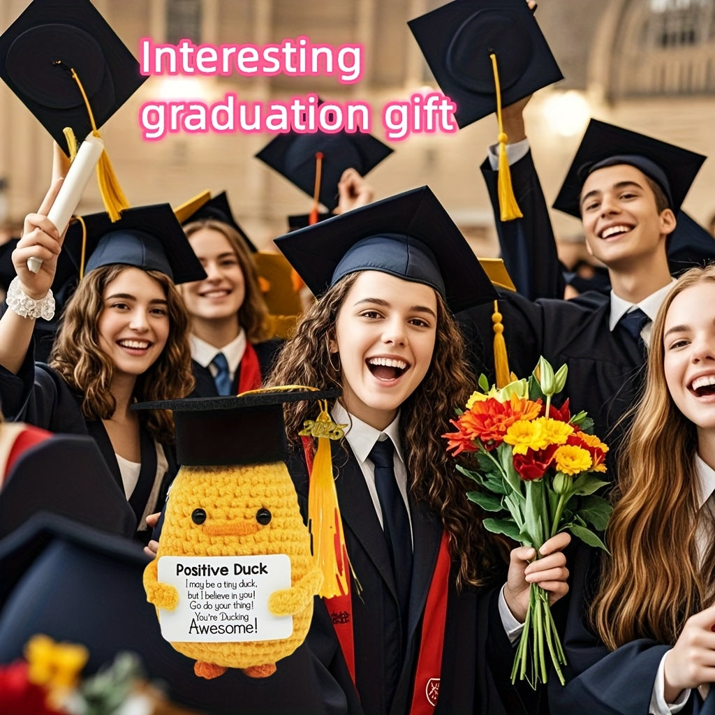2025 Cadeau de Dipl?mation - Canard Mignon avec Toque et Carte, Pr¨¦sent Unique Tiss¨¦ ¨¤ la Main Parfait pour les ¨¦tudiantes Universitaires, Id¨¦al pour les F¨ºtes de Remise des Dipl?mes