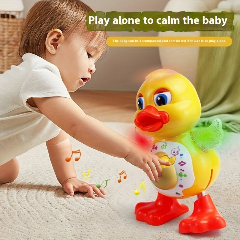 Canard dansant interactif avec musique, lumi¨¨res dynamiques et effets de clignement des yeux, jouet ¨¦ducatif en plastique durable pour enfants de 0 ¨¤ 3 ans, piles non incluses