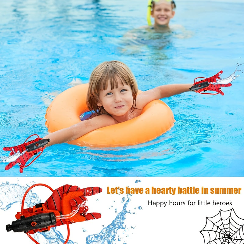 Ensemble de pistolets ¨¤ eau de super-h¨¦ros - Gants rouges et pistolet ¨¤ eau, id¨¦al pour la piscine, la plage et les combats d'eau en plein air, jouet aquatique amusant | Design amusant | Plastique durable