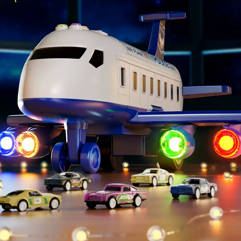 Grand Ensemble de Jouets Avion avec un Avion de 42 Pouces et 6 V¨¦hicules ainsi que 4 Pistes, ¨¦quip¨¦ de Lumi¨¨res et Sons, Id¨¦al comme Cadeau pour No?l, Nouvel An ou Anniversaire pour Gar?ons et Filles