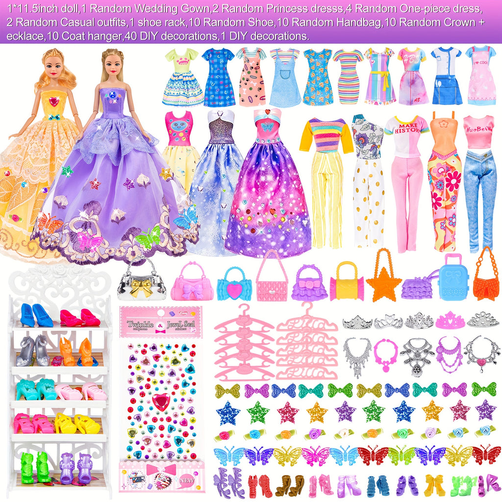 91 pi¨¨ces de mode pour poup¨¦e de 11.5 pouces avec accessoires et placard, robes de princesse, robes ¨¤ la mode, tenues, maillots de bain, chaussures, cintres, jouets d'habillage de poup¨¦e pour filles enfants tout-petits cadeaux de jouets