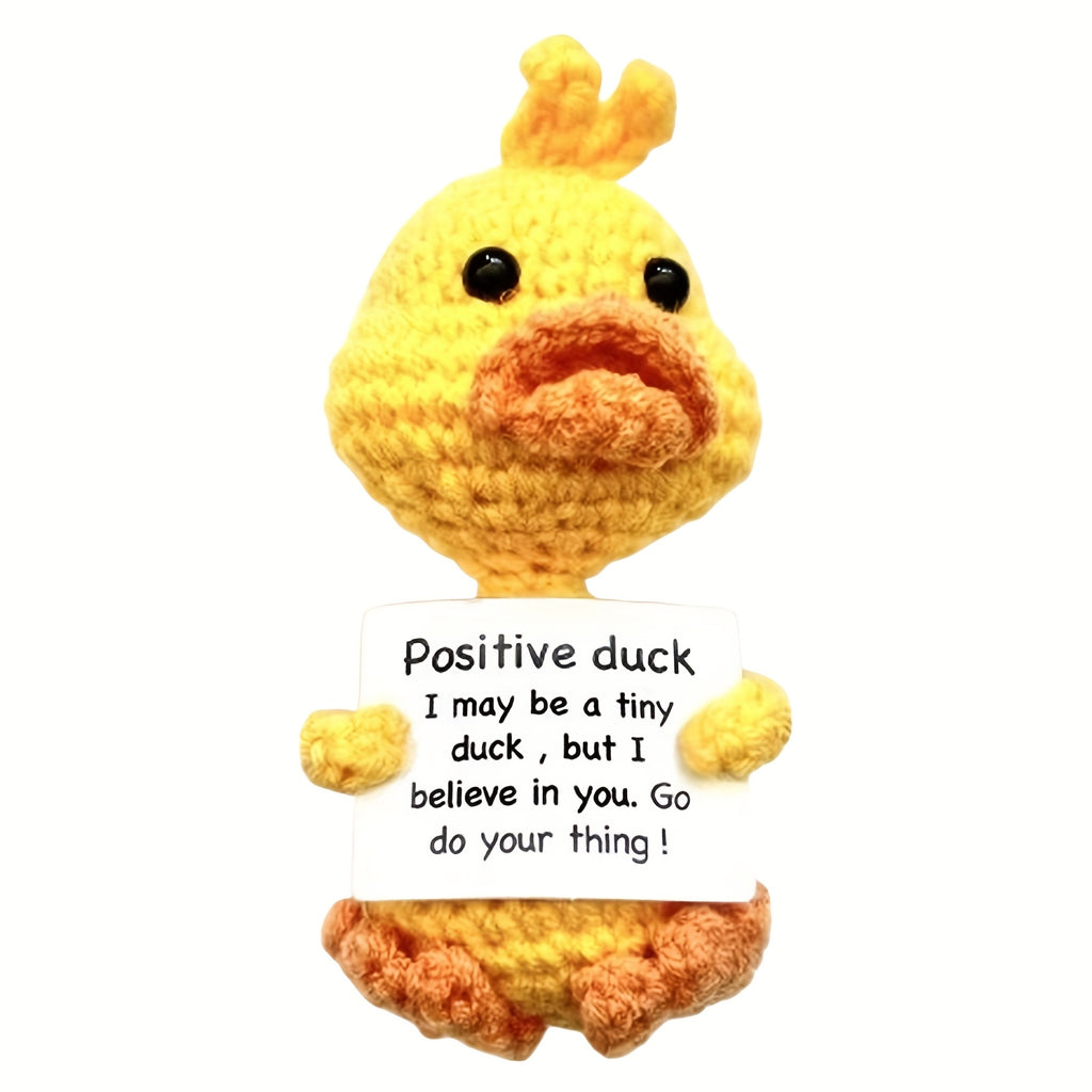 Jouet Canard Crochet Joyeux avec Carte Inspirante - Poup¨¦e en Laine Tricot¨¦e ¨¤ la Mode Mignonne pour ¨¦motions Positives, Parfaite pour Cadeaux de No?l et d'Anniversaire, D¨¦corations de F¨ºte