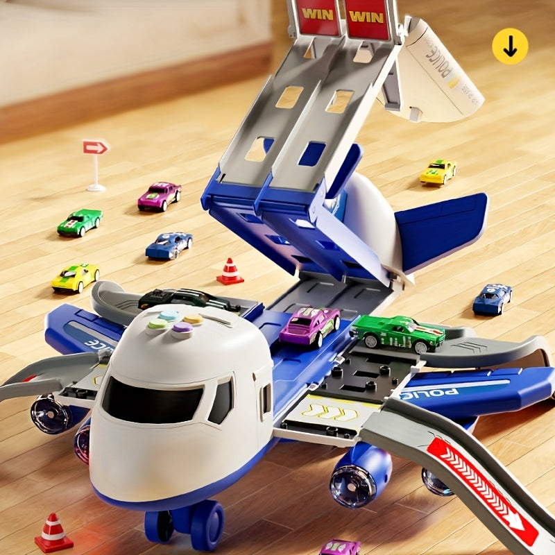 Grand Ensemble de Jouets Avion avec un Avion de 42 Pouces et 6 V¨¦hicules ainsi que 4 Pistes, ¨¦quip¨¦ de Lumi¨¨res et Sons, Id¨¦al comme Cadeau pour No?l, Nouvel An ou Anniversaire pour Gar?ons et Filles