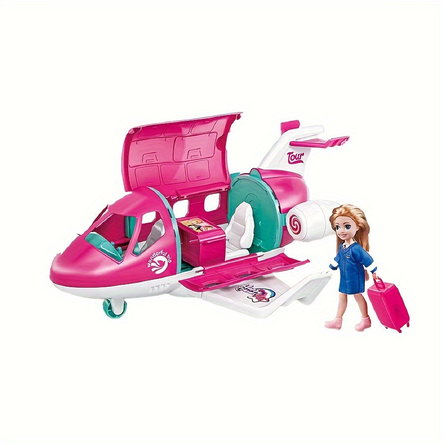 1 ensemble d'accessoires pour avion de poup¨¦e de mode, v¨¦hicule de r¨ºve, voyage de poup¨¦e princesse, couleur rose, ensemble de jeu, comprenant une valise de voyage et des jouets pour animaux de compagnie (sans ¨¦lectricit¨¦) halloween, cadeau de no?l