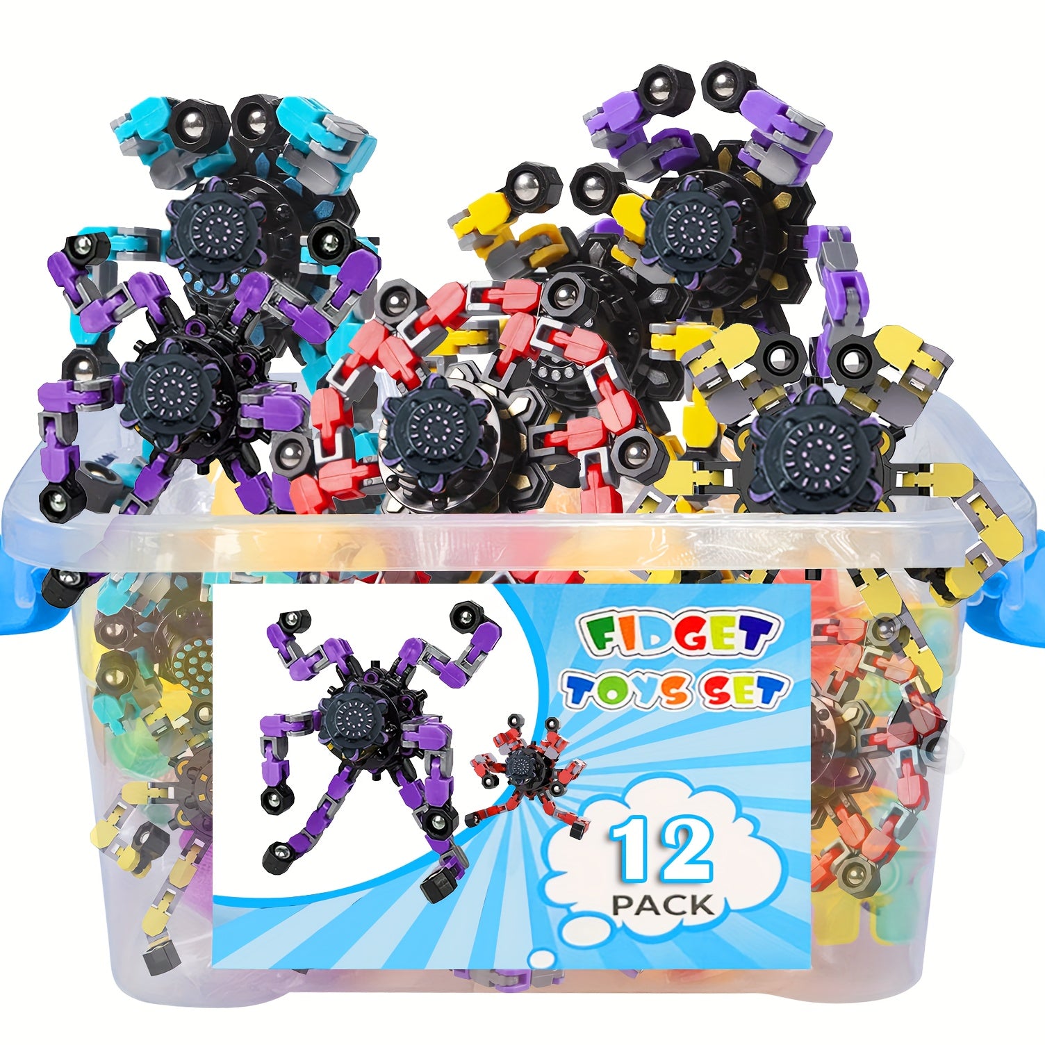 12pcs Jouets Sensoriels Fidget Spinner - Tournevis M¨¦canique Transformable en Spirale, Jouet de Main Relaxant Cr¨¦atif, Jouets Gyroscopiques pour le Bout des Doigts, Mat¨¦riau en Plastique, Pas d'¨¦lectricit¨¦ N¨¦cessaire, Jouets Fidget