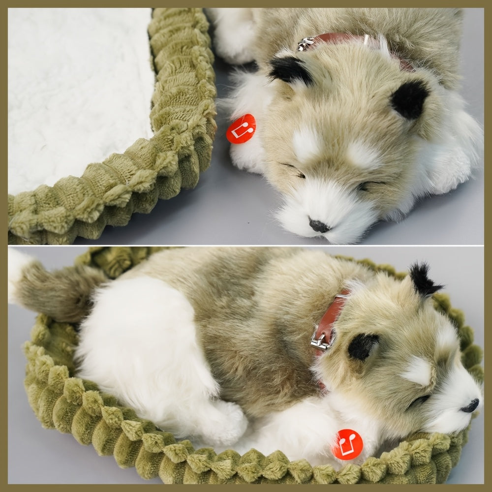 Jouet en peluche r¨¦aliste pour chien, animal de compagnie interactif r¨¦aliste, en peluche douce, avec des fonctions de respiration et de ronflement, pour offrir en cadeau et en souvenir de vacances