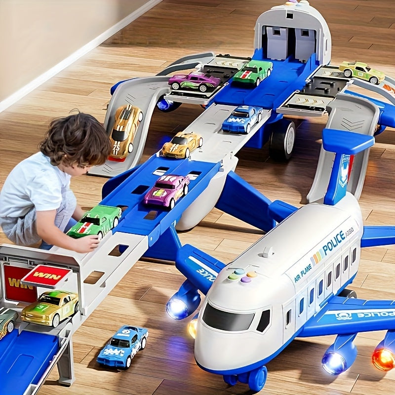 Grand Ensemble de Jouets Avion avec un Avion de 42 Pouces et 6 V¨¦hicules ainsi que 4 Pistes, ¨¦quip¨¦ de Lumi¨¨res et Sons, Id¨¦al comme Cadeau pour No?l, Nouvel An ou Anniversaire pour Gar?ons et Filles