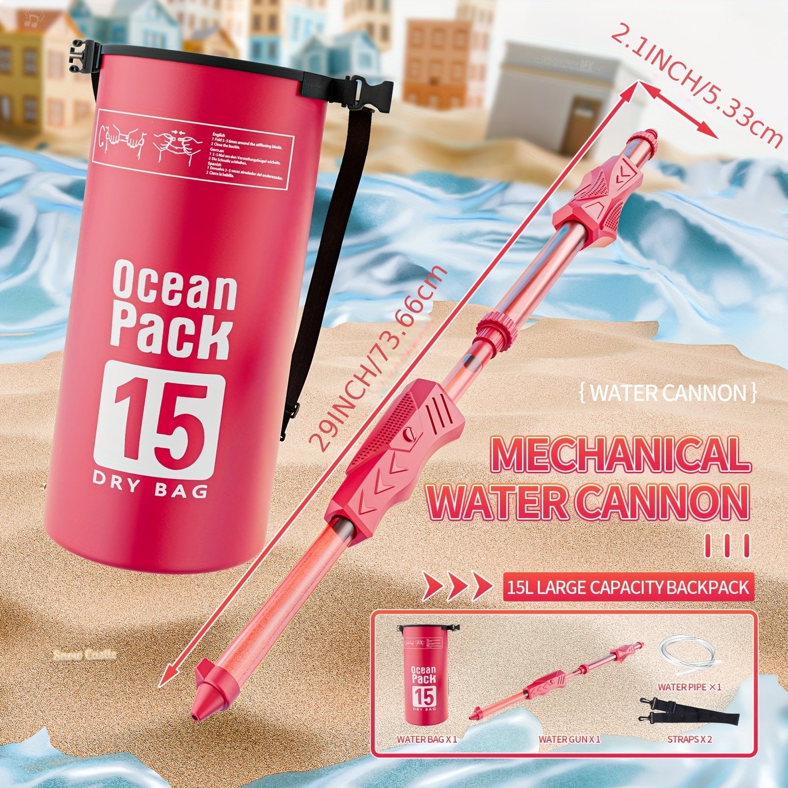 Grand canon d'eau m¨¦canique ¨¤ extraction pour les combats d'eau au parc, la plage, la piscine et les loisirs estivaux. Nouvelle jouet pour les enfants.