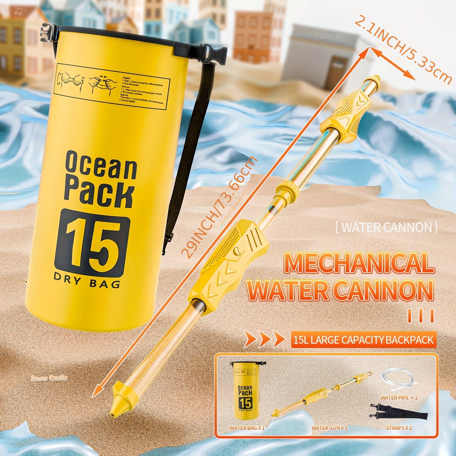 Grand canon d'eau m¨¦canique ¨¤ extraction pour les combats d'eau au parc, la plage, la piscine et les loisirs estivaux. Nouvelle jouet pour les enfants.