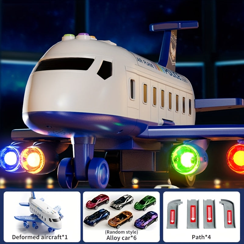 Grand Ensemble de Jouets Avion avec un Avion de 42 Pouces et 6 V¨¦hicules ainsi que 4 Pistes, ¨¦quip¨¦ de Lumi¨¨res et Sons, Id¨¦al comme Cadeau pour No?l, Nouvel An ou Anniversaire pour Gar?ons et Filles