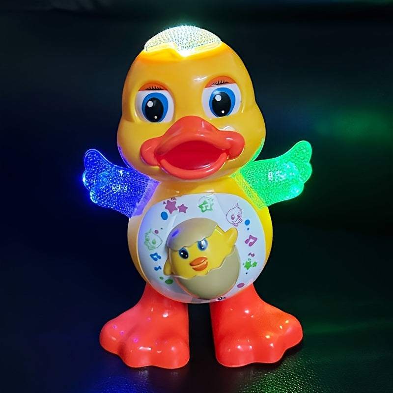 Canard dansant interactif avec musique, lumi¨¨res dynamiques et effets de clignement des yeux, jouet ¨¦ducatif en plastique durable pour enfants de 0 ¨¤ 3 ans, piles non incluses
